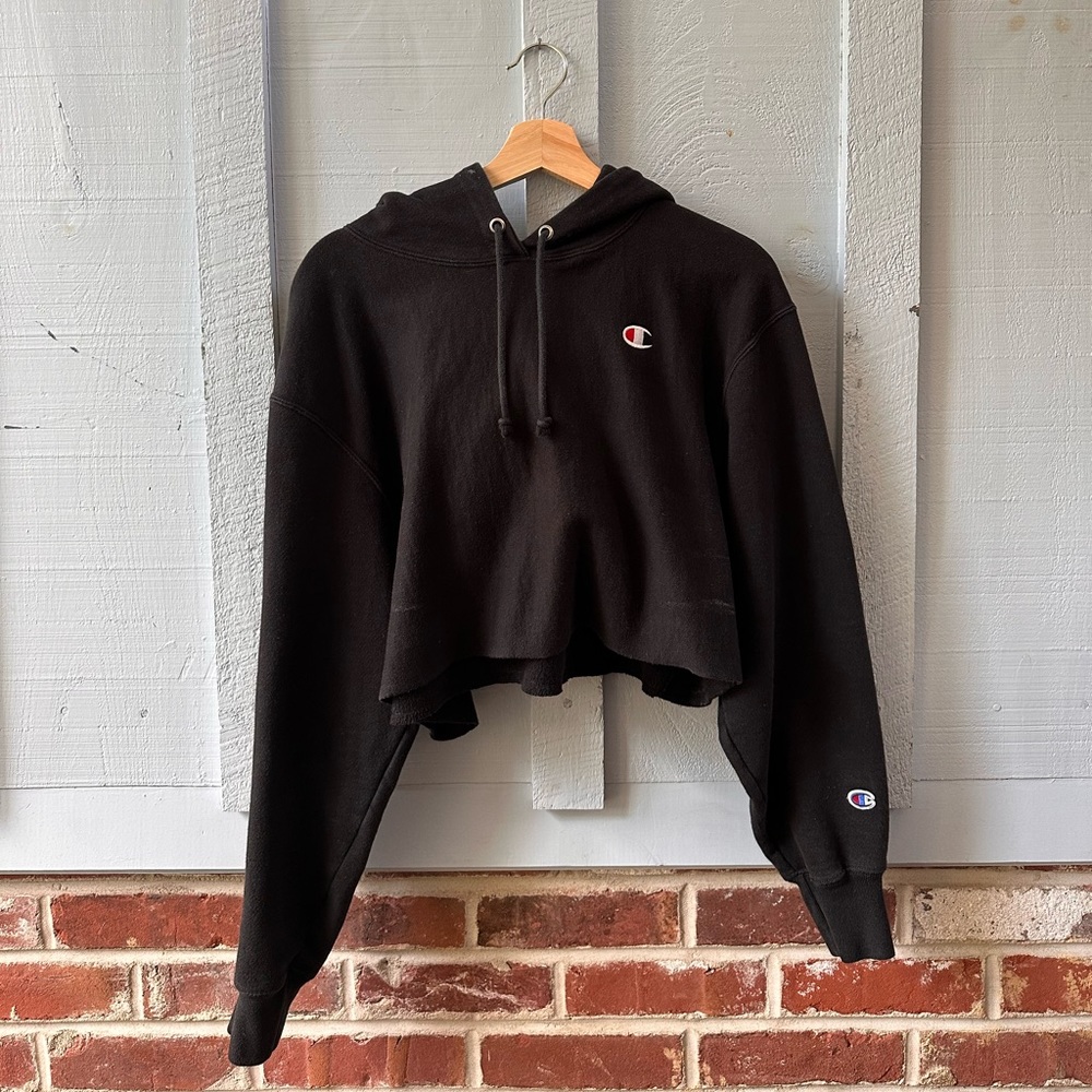 Champion Reverse Weave Cropped Cut-Off Hoodie, C Logo